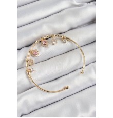 Pirinç Zirkon Taşlı Pembe Kalp Model Gold Renk Charm Bileklik