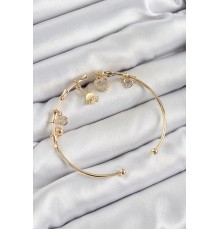 Pirinç Zirkon Taşlı Tavşan Ve Kalp Model Gold Renk Charm Bileklik