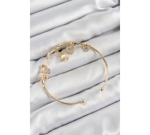 Pirinç Zirkon Taşlı Tavşan Ve Kalp Model Gold Renk Charm Bileklik