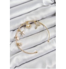 Pirinç Zirkon Taşlı İstiridye Ve Deniz Yıldızı Model Gold Renk Charm Bileklik