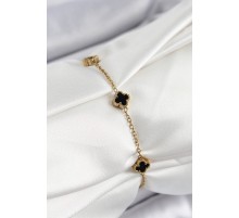 316L Çelik Siyah Sedef Yonca Model Gold Renk Kadın Bileklik