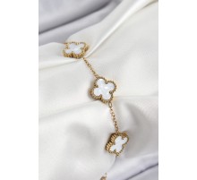 316L Çelik Beyaz Sedef Yonca Model Gold Renk Kadın Bileklik