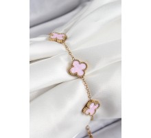 316L Çelik Pembe Sedef Yonca Model Gold Renk Kadın Bileklik