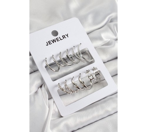 Pirinç Karışık Halka Model Gümüş Renk 6 Çift Kadın Küpe Set Pirinç Karışık Halka Model Gümüş Renk 6 Çift Kadın Küpe Set