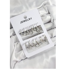 Pirinç Karışık Halka Model Gümüş Renk 6 Çift Kadın Küpe Set