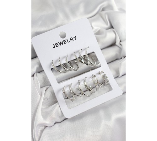 Pirinç Karışık Halka Model Gümüş Renk 6 Çift Kadın Küpe Set Pirinç Karışık Halka Model Gümüş Renk 6 Çift Kadın Küpe Set