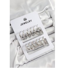Pirinç Karışık Halka Model Gümüş Renk 6 Çift Kadın Küpe Set