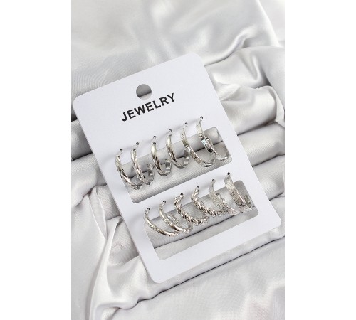 Pirinç Karışık Halka Model Gümüş Renk 6 Çift Kadın Küpe Set Pirinç Karışık Halka Model Gümüş Renk 6 Çift Kadın Küpe Set