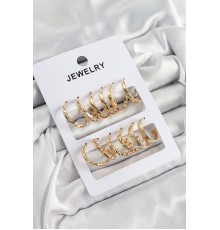 Pirinç Karışık Halka Model Gold Renk 6 Çift Kadın Küpe Set
