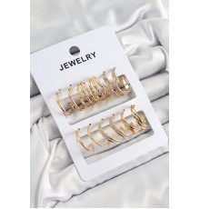 Pirinç Karışık Halka Model Gold Renk 6 Çift Kadın Küpe Set