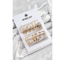 Pirinç Karışık Halka Model Gold Renk 6 Çift Kadın Küpe Set