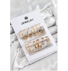 Pirinç Karışık Halka Model Gold Renk 6 Çift Kadın Küpe Set