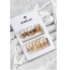 Pirinç Karışık Halka Model Gold Renk 6 Çift Kadın Küpe Set