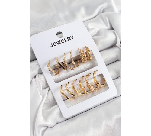 Pirinç Karışık Halka Model Gold Renk 6 Çift Kadın Küpe Set Pirinç Karışık Halka Model Gold Renk 6 Çift Kadın Küpe Set