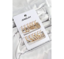 Pirinç Karışık Halka Model Gold Renk 6 Çift Kadın Küpe Set