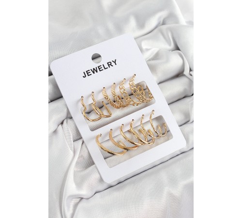 Pirinç Karışık Halka Model Gold Renk 6 Çift Kadın Küpe Set Pirinç Karışık Halka Model Gold Renk 6 Çift Kadın Küpe Set