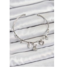 Pirinç Zirkon Taşlı Tavşan Ve Kalp Model Gümüş Renk Charm Bileklik