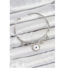 Pirinç Zirkon Taşlı Pusula Model Gümüş Renk Charm Bileklik
