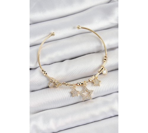 Pirinç Zirkon Taşlı Yıldız Model Gold Renk Charm Bileklik