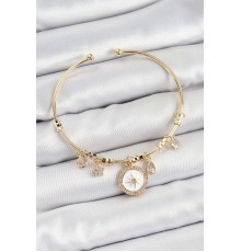 Pirinç Zirkon Taşlı Pusula Model Gold Renk Charm Bileklik