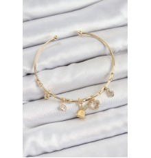 Pirinç Zirkon Taşlı Tavşan Ve Kalp Model Gold Renk Charm Bileklik