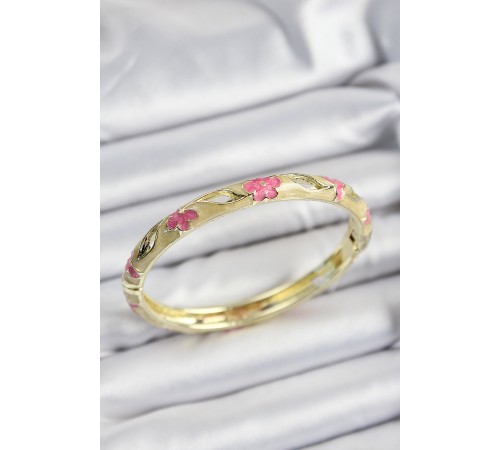 Mineli Pirinç Pembe Ve Hardal Çiçek Motifli Gold Renk Kadın Kelepçe Mineli Pirinç Pembe Ve Hardal Çiçek Motifli Gold Renk Kadın Kelepçe