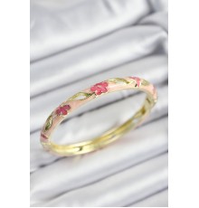 Mineli Pirinç Pembe Çiçek Motifli Gold Renk Kadın Kelepçe