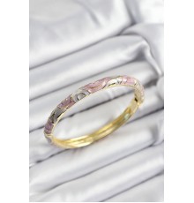 Mineli Pirinç Gri Ve Pembe Sarmal Motifli Gold Renk Kadın Kelepçe