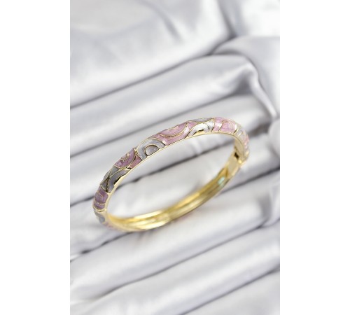 Mineli Pirinç Gri Ve Pembe Sarmal Motifli Gold Renk Kadın Kelepçe Mineli Pirinç Gri Ve Pembe Sarmal Motifli Gold Renk Kadın Kelepçe