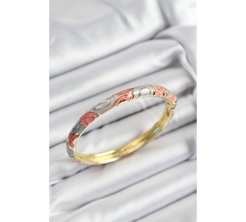 Mineli Pirinç Gri Ve Pembe Sarmal Motifli Gold Renk Kadın Kelepçe Mineli Pirinç Gri Ve Pembe Sarmal Motifli Gold Renk Kadın Kelepçe