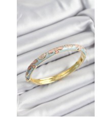 Mineli Pirinç Mavi Ve Pembe Çiçek Motifli Gold Renk Kadın Kelepçe
