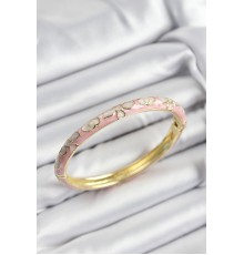 Mineli Pirinç Pembe Çiçek Motifli Gold Renk Kadın Kelepçe