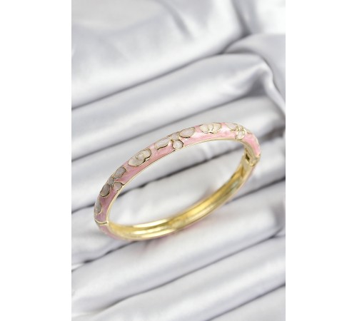 Mineli Pirinç Pembe Çiçek Motifli Gold Renk Kadın Kelepçe Mineli Pirinç Pembe Çiçek Motifli Gold Renk Kadın Kelepçe