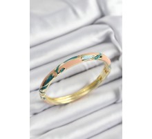 Mineli Pirinç Krem Ve Yeşil Mermer Motifli Gold Renk Kadın Kelepçe