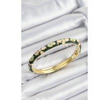 Mineli Pirinç Krem Ve Yeşil Çiçek Motifli Gold Renk Kadın Kelepçe