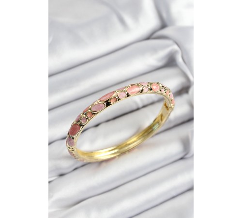 Mineli Pirinç Pembe Petek Motifli Gold Renk Kadın Kelepçe Mineli Pirinç Pembe Petek Motifli Gold Renk Kadın Kelepçe