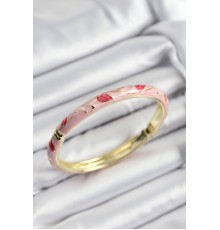 Mineli Pirinç Kırmızı ve Pembe Yaprak Motifli Gold Renk Kadın Kelepçe