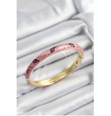 Mineli Pirinç Pembe Ve Fuşya Yaprak Motifli Gold Renk Kadın Kelepçe