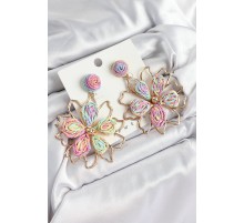 Pirinç Rainbow Çiçek Model Gold Renk Kadın Hasır Küpe