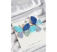 Pirinç Mavi Kelebek Model Gold Renk Kadın Hasır Küpe