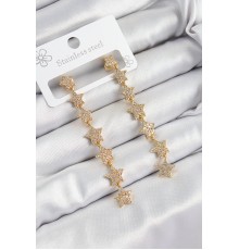 Pirinç Zirkon Taşlı Sallantılı Yıldız Model Gold Renk Kadın Küpe