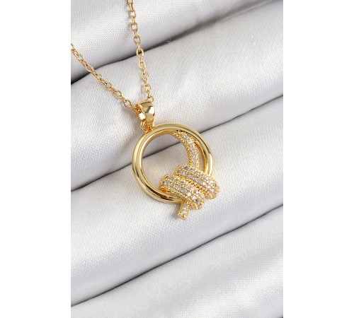 316L Çelik Zirkon Taşlı Düğüm Model Gold Renk Kadın Kolye 316L Çelik Zirkon Taşlı Düğüm Model Gold Renk Kadın Kolye