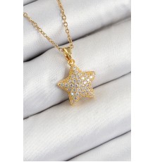 316L Çelik Zirkon Taşlı Yıldız Model Gold Renk Kadın Kolye