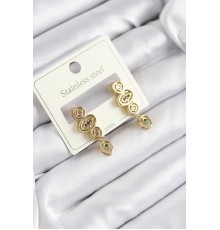 316L Çelik Zirkon Taşlı Sallantılı Geometrik Model Gold Renk Kadın Küpe