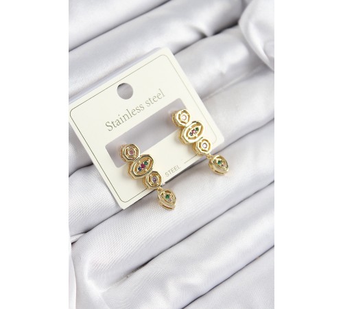 316L Çelik Zirkon Taşlı Sallantılı Geometrik Model Gold Renk Kadın Küpe 316L Çelik Zirkon Taşlı Sallantılı Geometrik Model Gold Renk Kadın Küpe