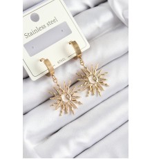 316L Çelik Zirkon Taşlı Sallantılı Güneş Model Gold Renk Kadın Küpe