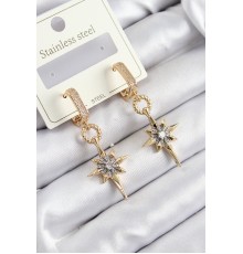 316L Çelik Zirkon Taşlı Sallantılı Kutup Yıldızı Model Gold Ve Gümüş Renk Kadın Küpe