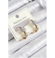 316L Çelik Zirkon Taşlı Halka Model Gold Renk Kadın Küpe