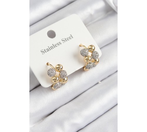 316L Çelik Zirkon Taşlı Topçuk Halka Model Gold Ve Gümüş Renk Kadın Küpe