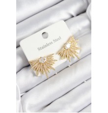 316L Çelik Zirkon Taşlı Yelpaze Model Gold Renk Kadın Küpe